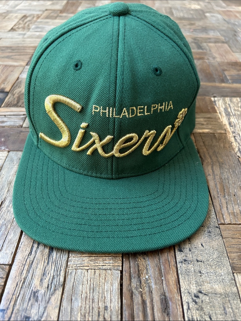 Philadelphia Sixers Green & Gold Script Clover Snapback Hat